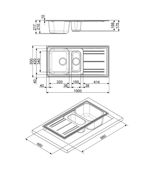 Lavello Smeg LZ102TT 1 + 1/2 vasca con gocciolatoio reversibile 100x50 cm. titanio