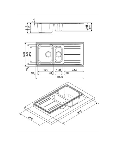 Lavello Smeg LZ102TT 1 + 1/2 vasca con gocciolatoio reversibile 100x50 cm. titanio