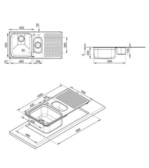 Lavello Smeg LTS102S2 inox 1+1/2 vasca con gocciolatoio sinistro 100x50 cm