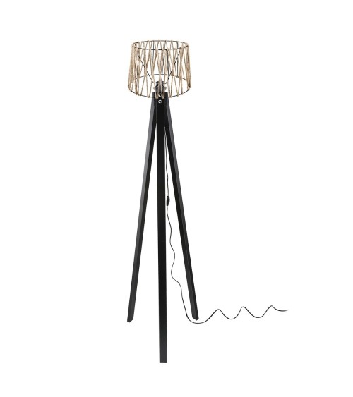 Lampada da terra DECONE 1188 con piantana nera e paralume in iuta