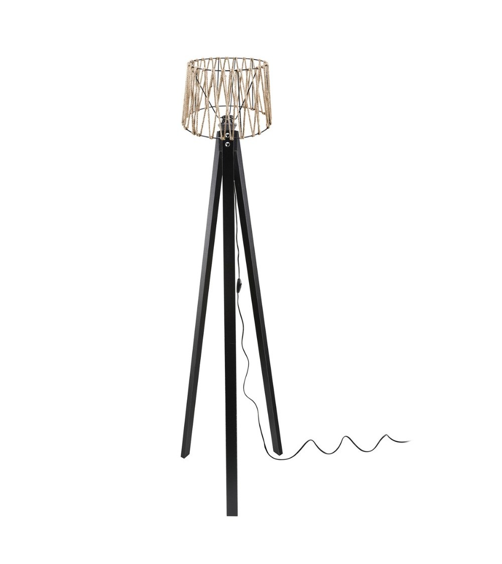 Lampada da terra DECONE 1188 con piantana nera e paralume in iuta