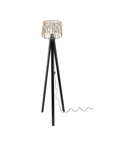 Lampada da terra DECONE 1188 con piantana nera e paralume in iuta