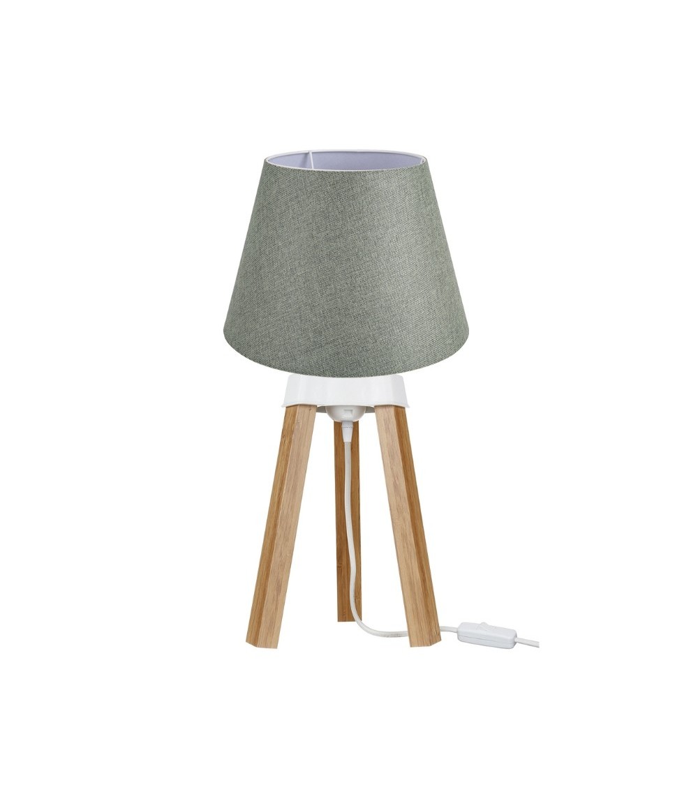 Lampada da tavolo PIKORO2638 con paralume verde e base rovere