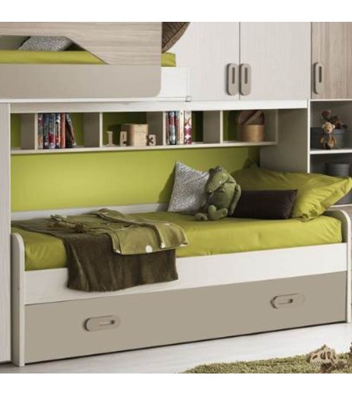 Cameretta soppalco Milly con 3 letti colore talco verde e brown
