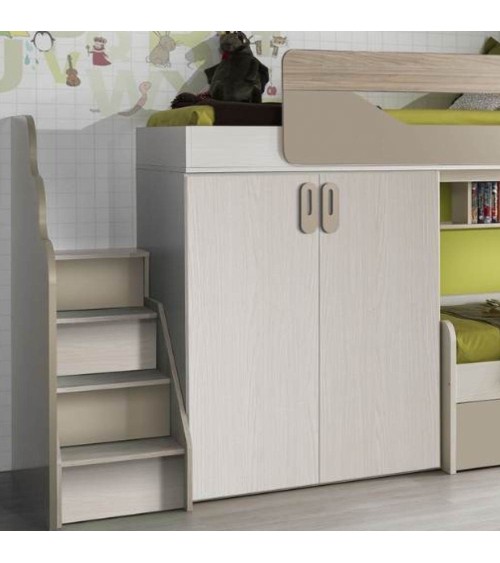 Cameretta soppalco Milly con 3 letti colore talco verde e brown