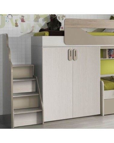 Cameretta soppalco Milly con 3 letti colore talco verde e brown