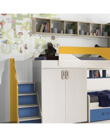 Cameretta soppalco Milly con 3 letti colore  kiri avio giallo