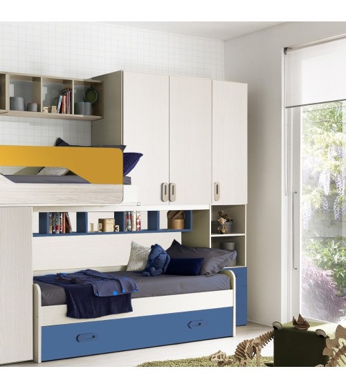 Cameretta soppalco Milly con 3 letti colore  kiri avio giallo