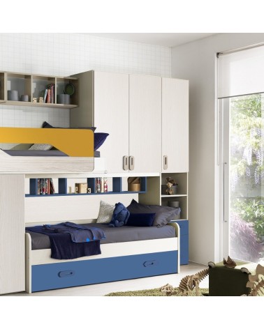Cameretta soppalco Milly con 3 letti colore  kiri avio giallo