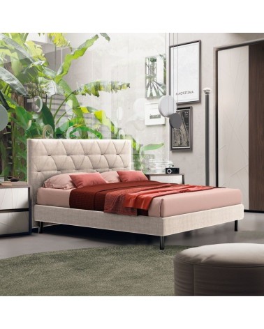 Letto Cody matrimoniale contenitore con testiera trapuntata colore beige
