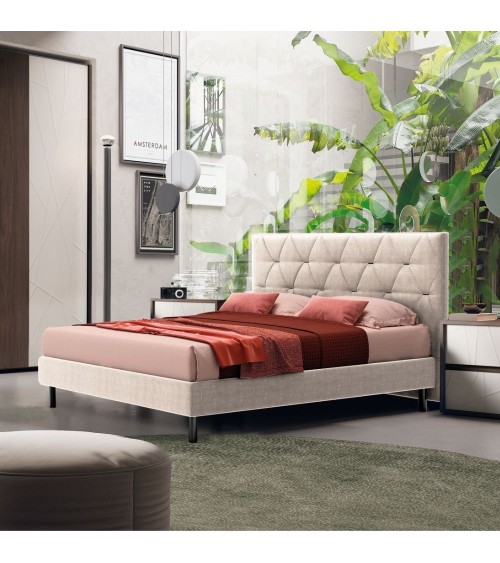 Letto Cody matrimoniale contenitore con testiera trapuntata colore beige
