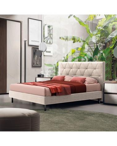Letto Cody matrimoniale contenitore con testiera trapuntata colore beige