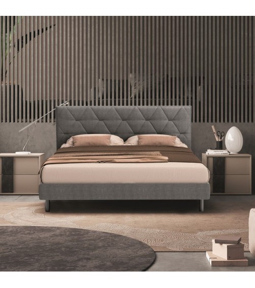 Letto Cody matrimoniale contenitore con testiera trapuntata colore grigio