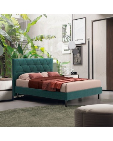 Letto Cody matrimoniale contenitore con testiera trapuntata colore turchese