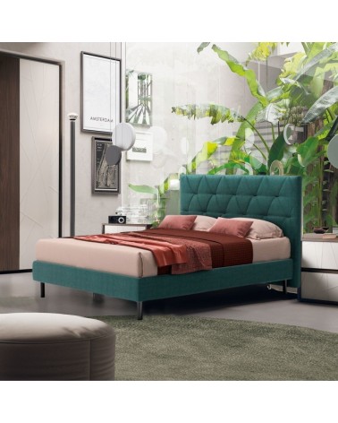 Letto Cody matrimoniale contenitore con testiera trapuntata colore turchese