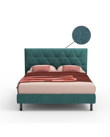 Letto Cody matrimoniale contenitore con testiera trapuntata colore turchese