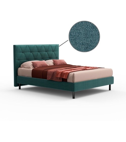 Letto Cody matrimoniale contenitore con testiera trapuntata colore turchese