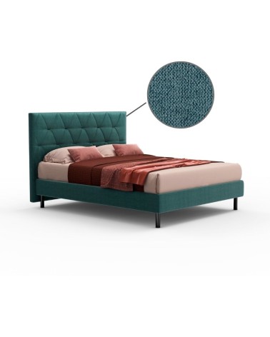 Letto Cody matrimoniale contenitore con testiera trapuntata colore turchese