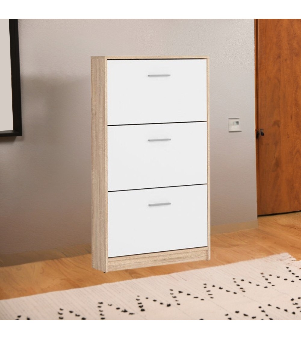 Scarpiera Nepo 3 scomparti colore struttura rovere e frontali bianchi
