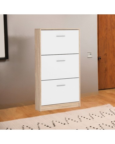 Scarpiera Nepo 3 scomparti colore struttura rovere e frontali bianchi