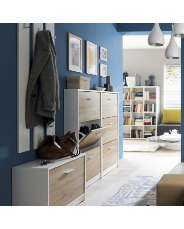 Scarpiera Nepo 3 scomparti colore struttura rovere e frontali bianchi