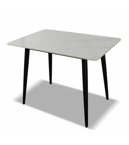 Tavolo Brot 120x70x75 cm con piano bianco lucido e gambe nere