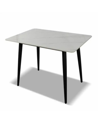 Tavolo Brot 120x70x75 cm con piano bianco lucido e gambe nere