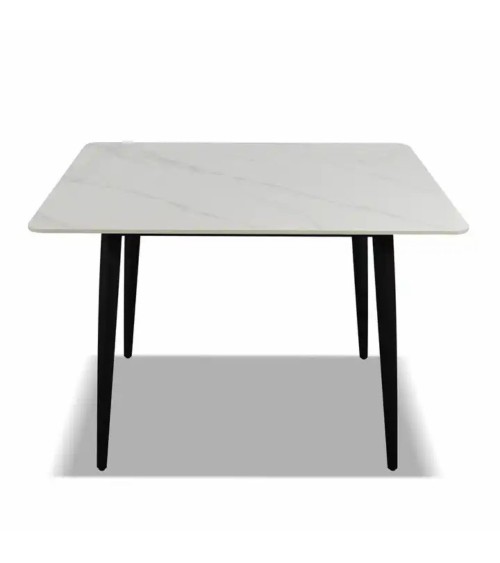 Tavolo Brot 120x70x75 cm con piano bianco lucido e gambe nere