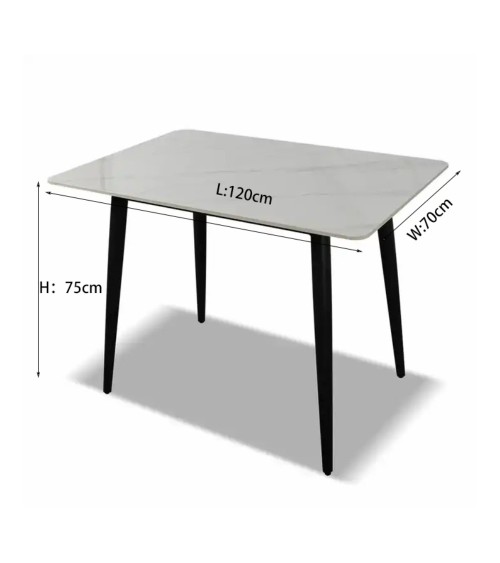 Tavolo Brot 120x70x75 cm con piano bianco lucido e gambe nere