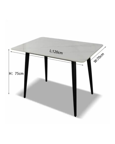 Tavolo Brot 120x70x75 cm con piano bianco lucido e gambe nere