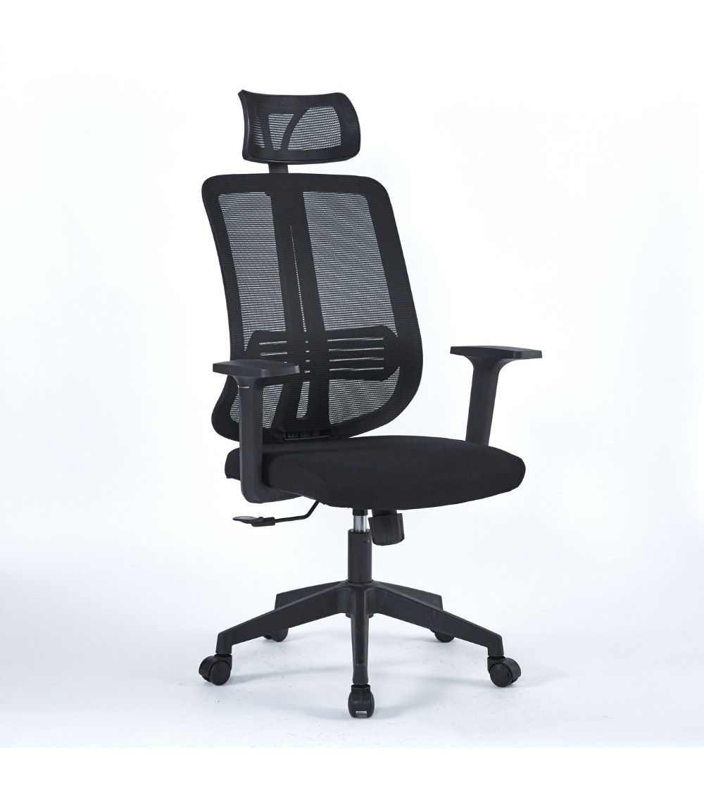 Poltrona ufficio Satia in tessuto e mesh nero con base nera