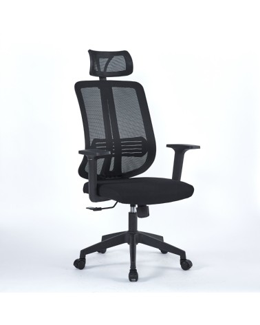Poltrona ufficio Satia in tessuto e mesh nero con base nera