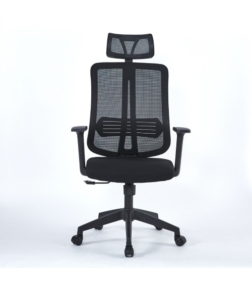 Poltrona ufficio Satia in tessuto e mesh nero con base nera