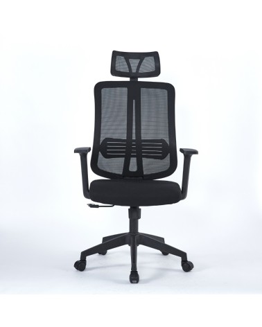 Poltrona ufficio Satia in tessuto e mesh nero con base nera