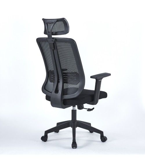 Poltrona ufficio Satia in tessuto e mesh nero con base nera