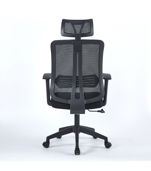 Poltrona ufficio Satia in tessuto e mesh nero con base nera