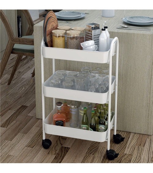 Carrello service multiuso Tier 3 ripiani con rotelle in metallo bianco