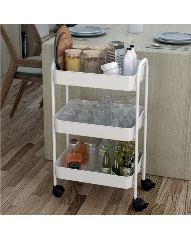Carrello service multiuso Tier 3 ripiani con rotelle in metallo bianco