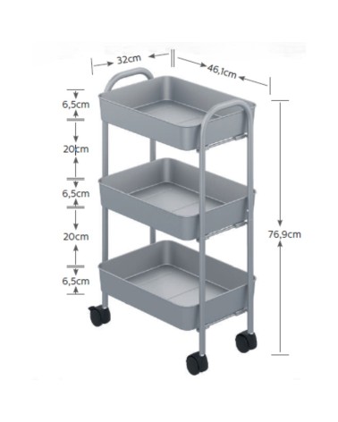 Carrello service multiuso Tier 3 ripiani con rotelle in metallo bianco