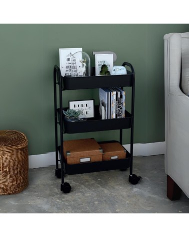 Carrello service multiuso Tier 3 ripiani con rotelle in metallo nero