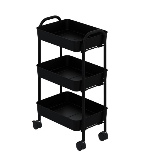 Carrello service multiuso Tier 3 ripiani con rotelle in metallo nero