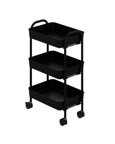 Carrello service multiuso Tier 3 ripiani con rotelle in metallo nero