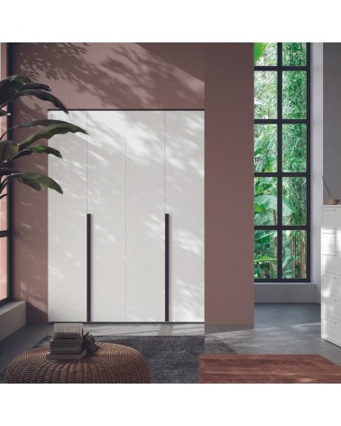 Armadio Coco 4 ante colore bianco Portland e maniglie nero opaco