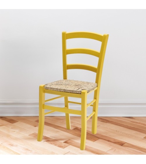 Sedia Venezia colore anilina giallo in legno di faggio con seduta in paglia set 2 pezzi