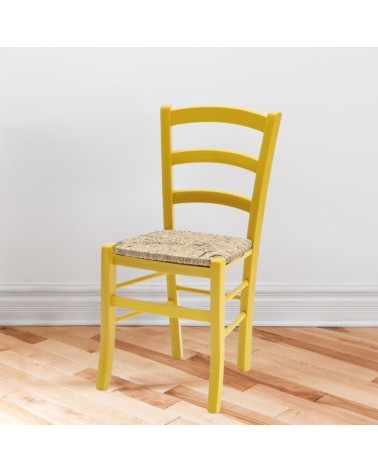 Sedia Venezia colore anilina giallo in legno di faggio con seduta in paglia set 2 pezzi