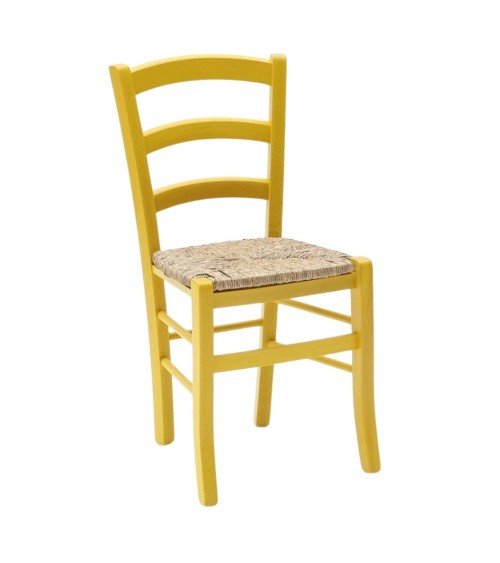 Sedia Venezia colore anilina giallo in legno di faggio con seduta in paglia set 2 pezzi
