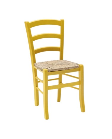 Sedia Venezia colore anilina giallo in legno di faggio con seduta in paglia set 2 pezzi