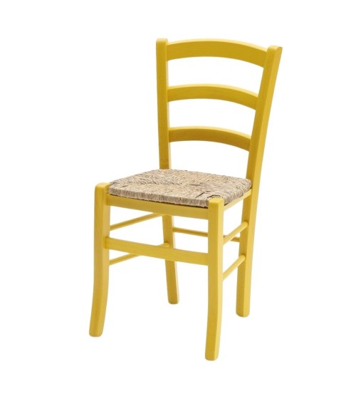 Sedia Venezia colore anilina giallo in legno di faggio con seduta in paglia set 2 pezzi