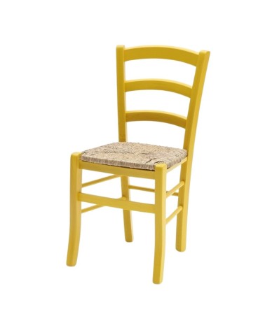 Sedia Venezia colore anilina giallo in legno di faggio con seduta in paglia set 2 pezzi