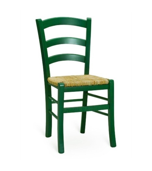 Sedia Venezia colore anilina verde scuro in legno di faggio con seduta in paglia set 2 pezzi
